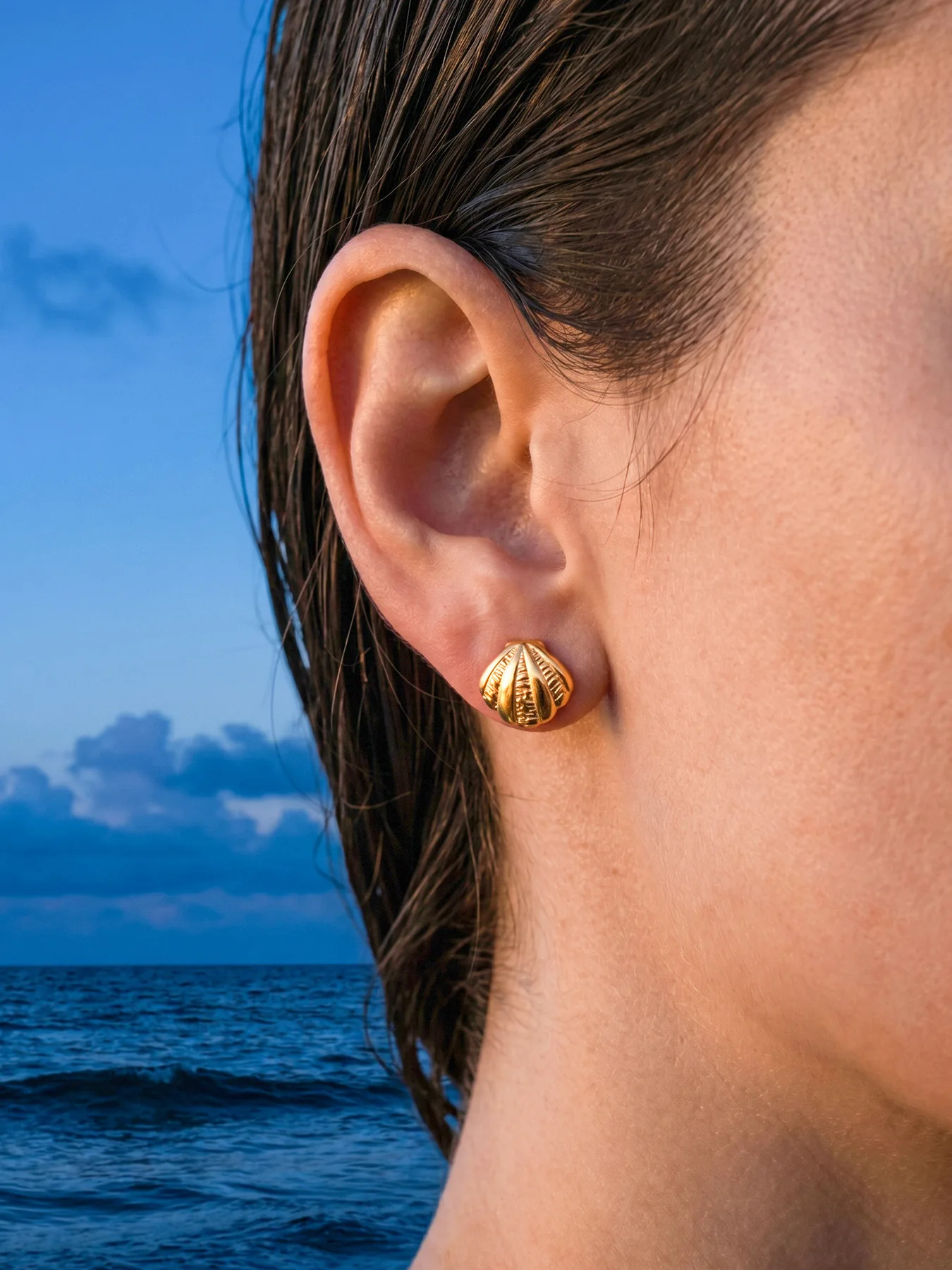 Fächerförmige Muschel-Ohrringe für Damen 316L Edelstahl 18K Vergoldet Französischer Stil Wasserfest Nicht Verblassende Ohrstecker Schmuck – Detail 4