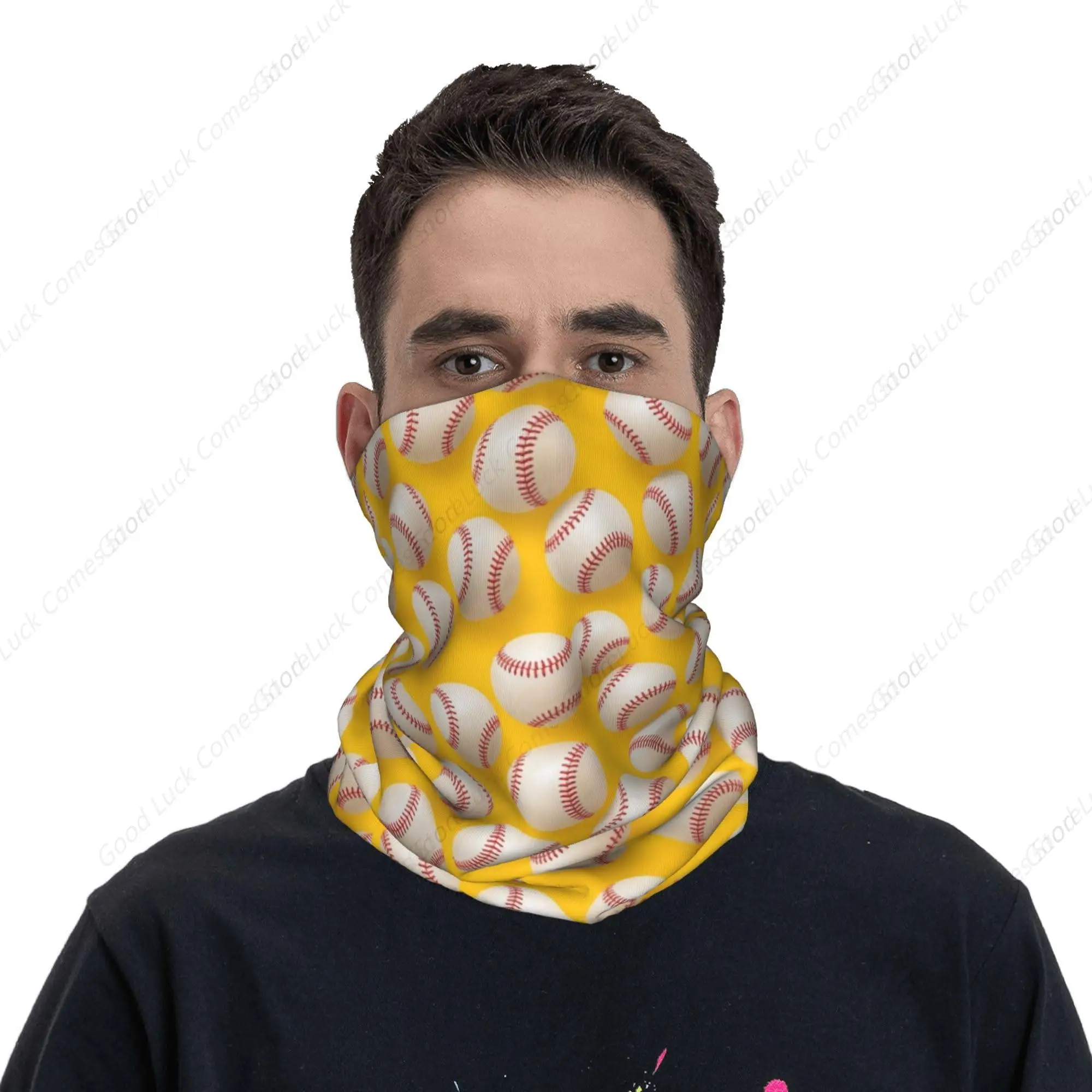 Yellow Softball Neck Gaiter Face Mask Men Women Bandana Rave Face Cover Scarf Mask Balaclava Headband Head Wrap Headwear view 5