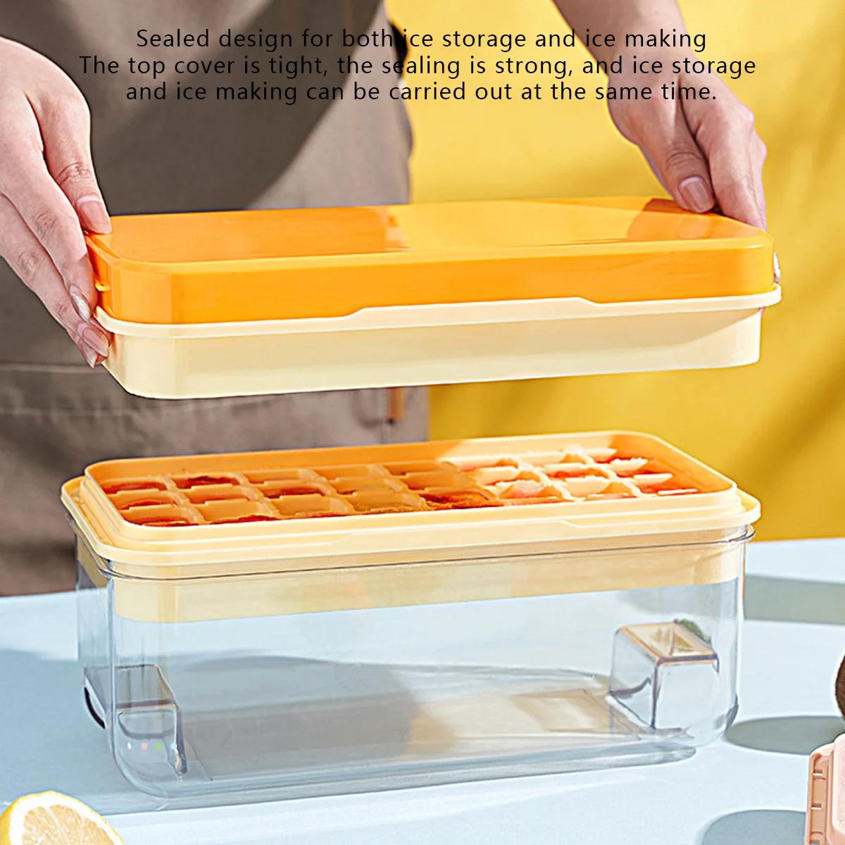 Ice Making Mold For Household Use Large Ice Grid Silicone Tape Cover Storage Box Refrigerator Frozen Ice Cream Cube Frozen