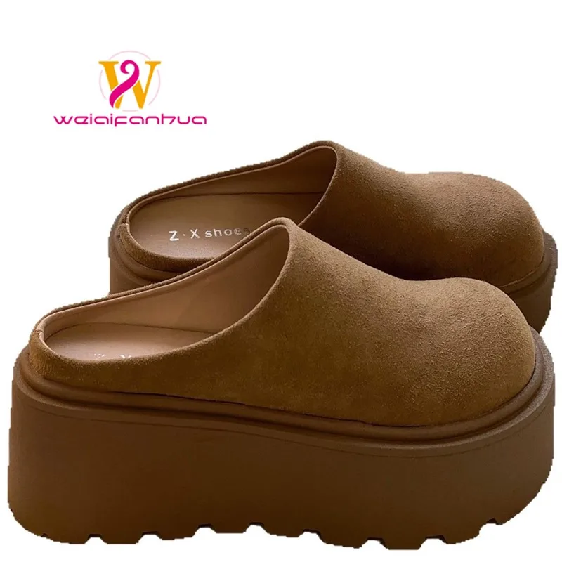 

Women's Winter Slippers 2025 – Thick-Soled, Height-Increasing Retro Casual Half Slippers Woman Designer Shoes