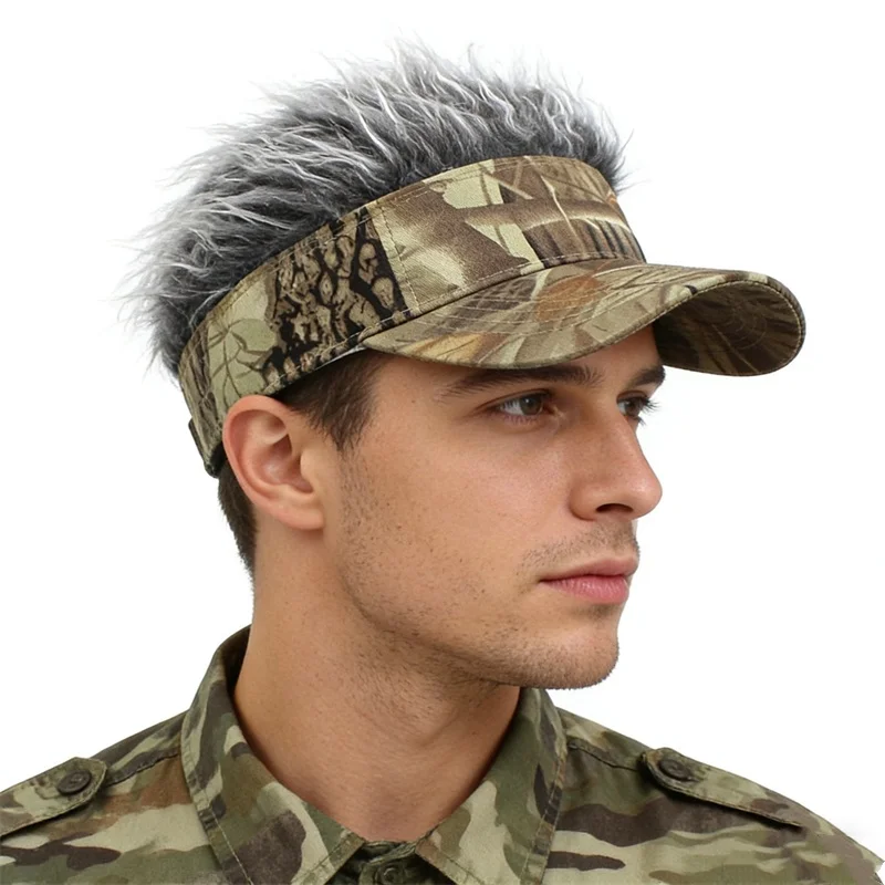 Blattbedruckte Perückenmütze mit Spikes für Herren – Golf-Baseballkappe, Outdoor-Sonnenschutz, synthetische Kurzhaarperücke, UV-Schutz-Visier – Detail 8
