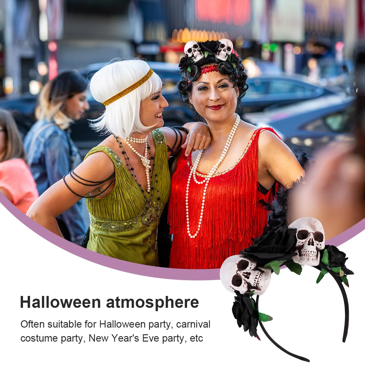 

1 Piece Halloween Skull Hair Hoop with Artificial Rose Floral Design for Party Festival Masquerade Carnival Decor Accessories