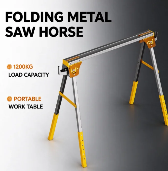 Foldable Sawhorse 1200KG Capacity Metal Workbench Portable Multifunction Heavy Duty Work Stand Garage Workshop Cutting Table
