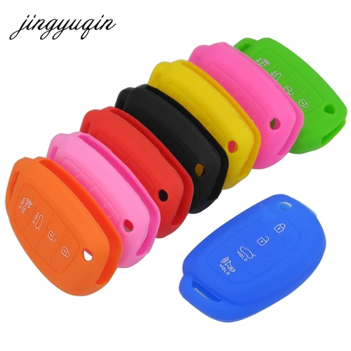 Imagen 1 del producto Jingyuqin-funda de silicona con tapa para llave de coche, funda protectora plegable de 4 botones para Hyundai ix45 Santa Fe i30 i35 i40 Genesis