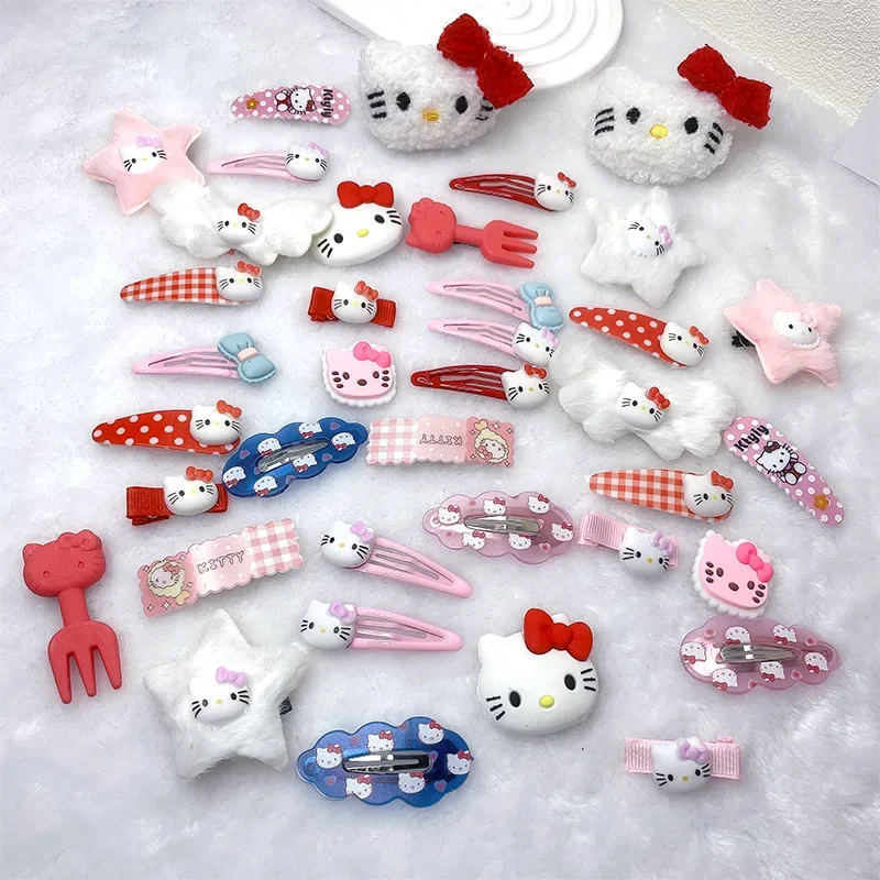 New Kawaii Sanrio Kitty Cat Hairpin HelloKitty Hairpin Set Cute Princess KT Hairpin 19-piece Hair Accessory Girl Toy Gift