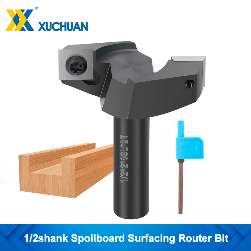 

XUCHUAN 1/2 Shank 2 Flutes CNC Spoilboard Surfacing Router Bit Wood Planer Bit Insert Carbide Milling Cutter 2 Cutting Diameter