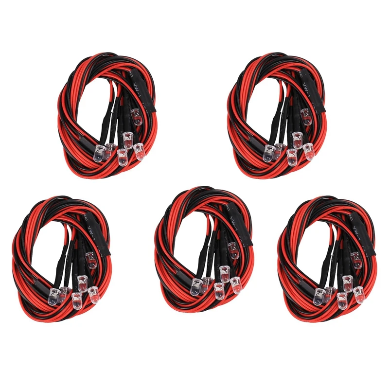 5Pcs 6 LED Light 5Mm 4 White 2 Red Light For 1/8 1/10 Axial SCX10 Traxxas TRX4 D90 HSP HPI Tamiya Redcat RC Car