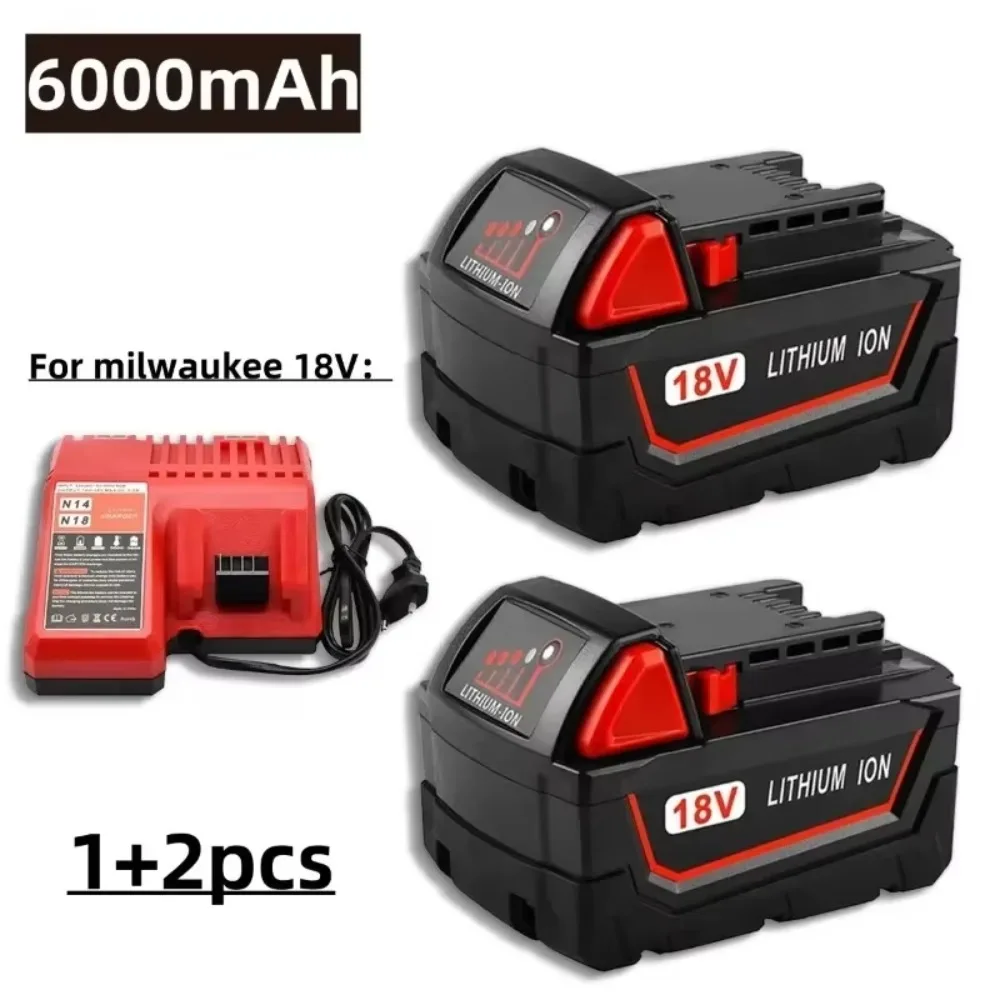 For Milwaukee M18 Power Tool Battery Charger BR, XC, 18V, 6000mAh M18B5 48-11-1860, Built-in 18650 Battery+Charger