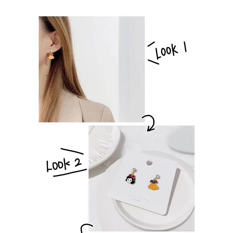 Disney Princess Snow White Ear Studs Cartoon Anime Figures Q Figural Adhesive Earrings Cute Merchandise Decoration Birthday Gift