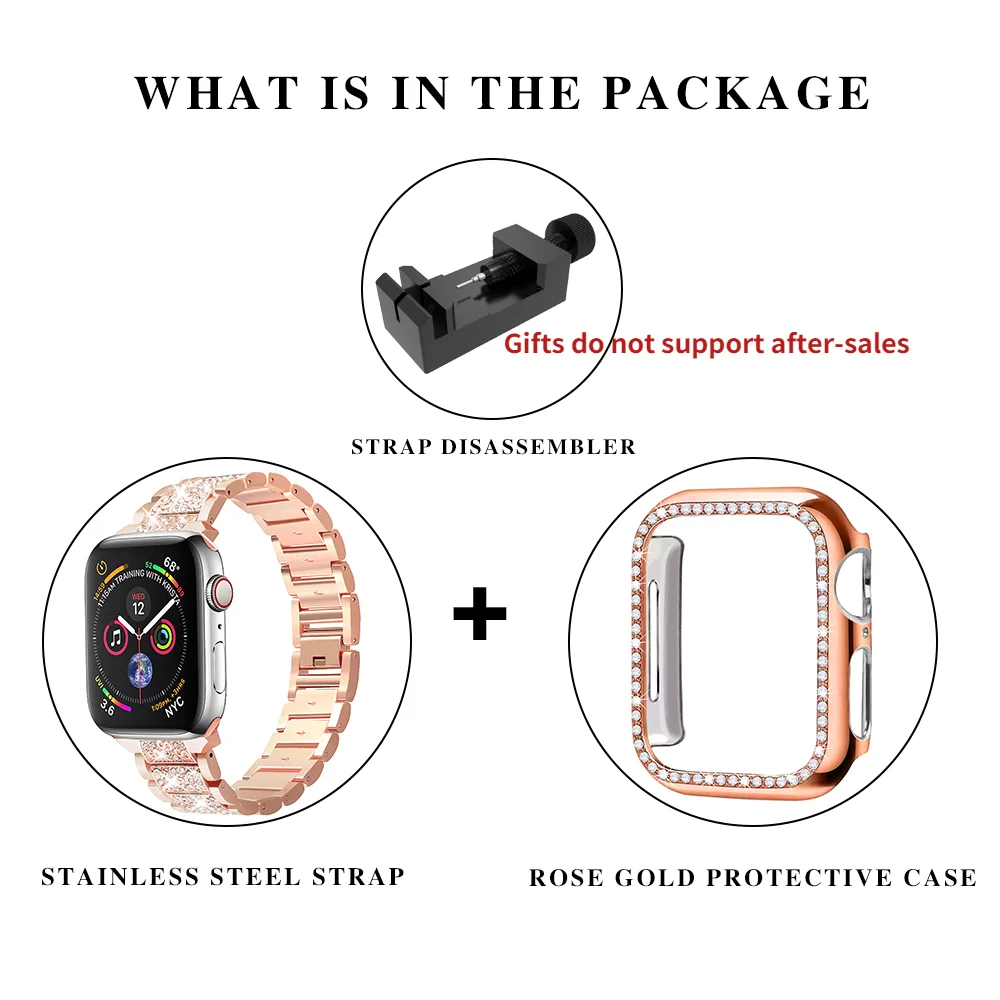 Metal Diamond Strap+Case for Apple Watch Ultra 2 Band Rhinestone 40mm 44mm iWatch 9 8 7 41mm 45mm 49mm Stainless Steel Bracelet