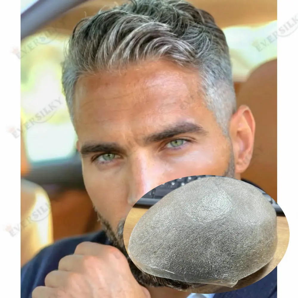 

Мужской незаметный парик-накладка Microskin Base, 80% плотности, 1B80 # Серо-черный ультратонкий (0,02 мм) протез из натуральных волос с естественной линией роста волос