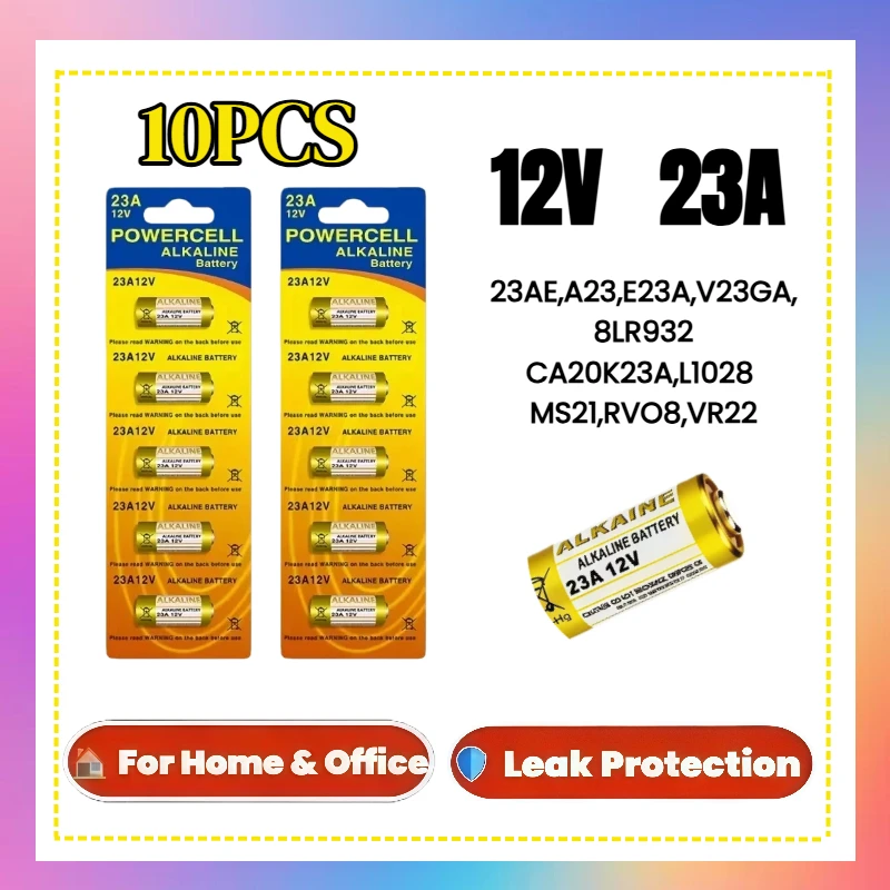 

10PCS 12V A23 23A Alkaline Battery 2-Pack for Doorbell Remote Control Electric Toys MN21 LRV08 A23S E23A EL12 Long-Lasting Power