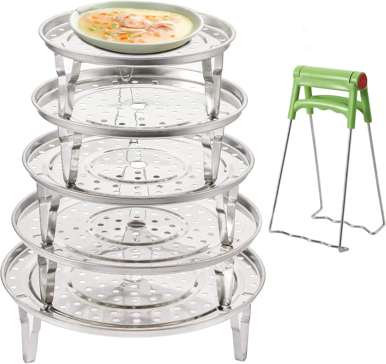 

5-Piece 304 Stainless Steel Steamer Rack Set with Detachable Legs for Pressure Cooker, Canning, Baking, and Cooling