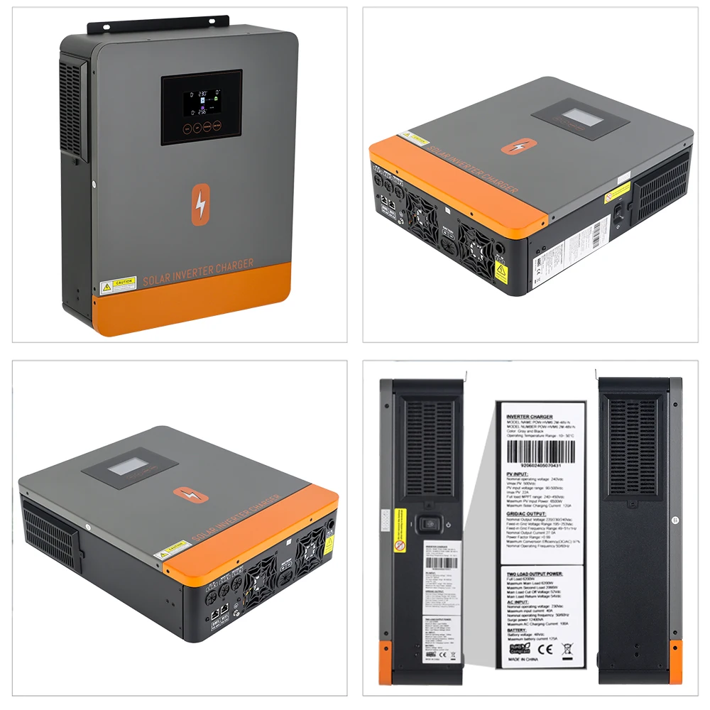 محولات الطاقة الشمسية الهجينة PowMr 6.2KW 48V مخرج 230Vac مع شاحن MPPT 120A لإدخال Max Panel PV 500VDC وبطارية Lifepo4