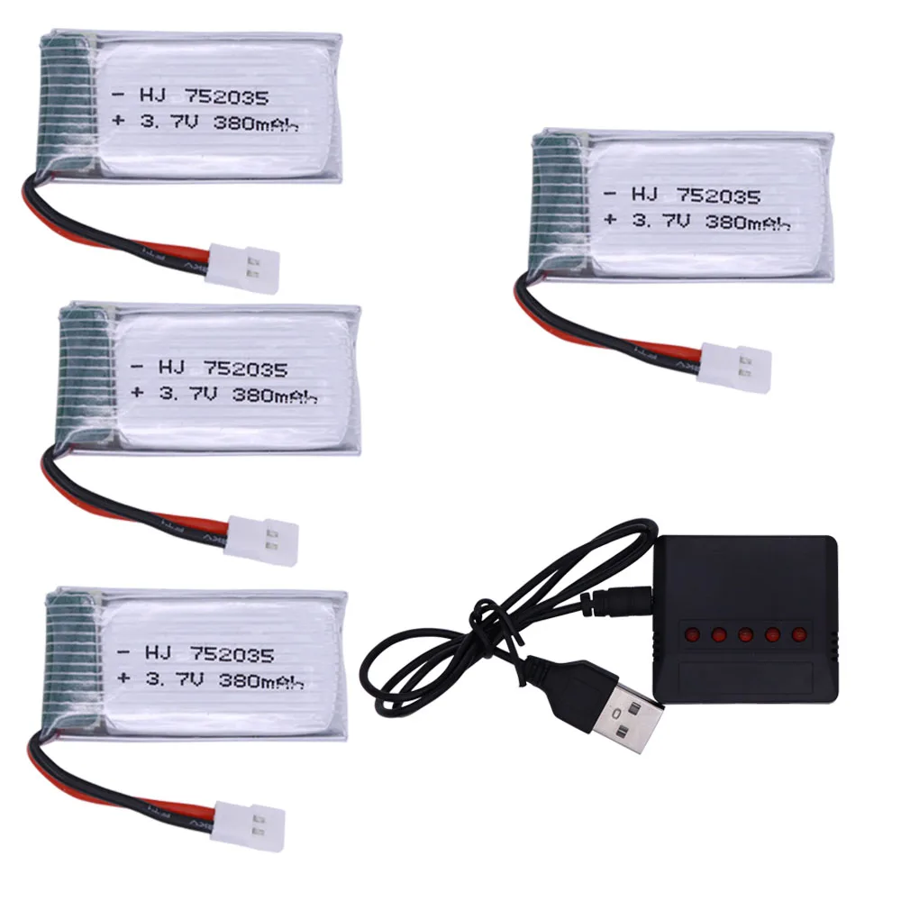 Sostituzione di ricambio per batteria Lipo 3.7V 380mAh 752035 25C per Hubsan X4 H107 H107L H107D JD385 JD388 per Multi-rotori per aerei RC 1S