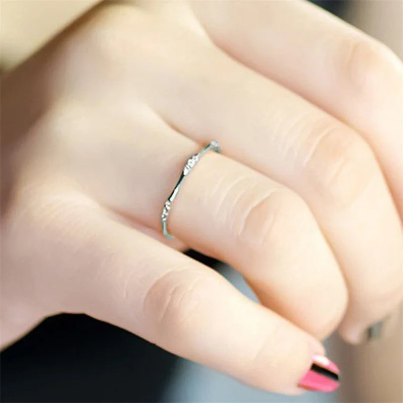 Huitan Exquisite Thin Rings with Cubic Zirconia for Women Daily Wear Fashion Versatile Female Accessory Gift Hot Trendy Jewelry