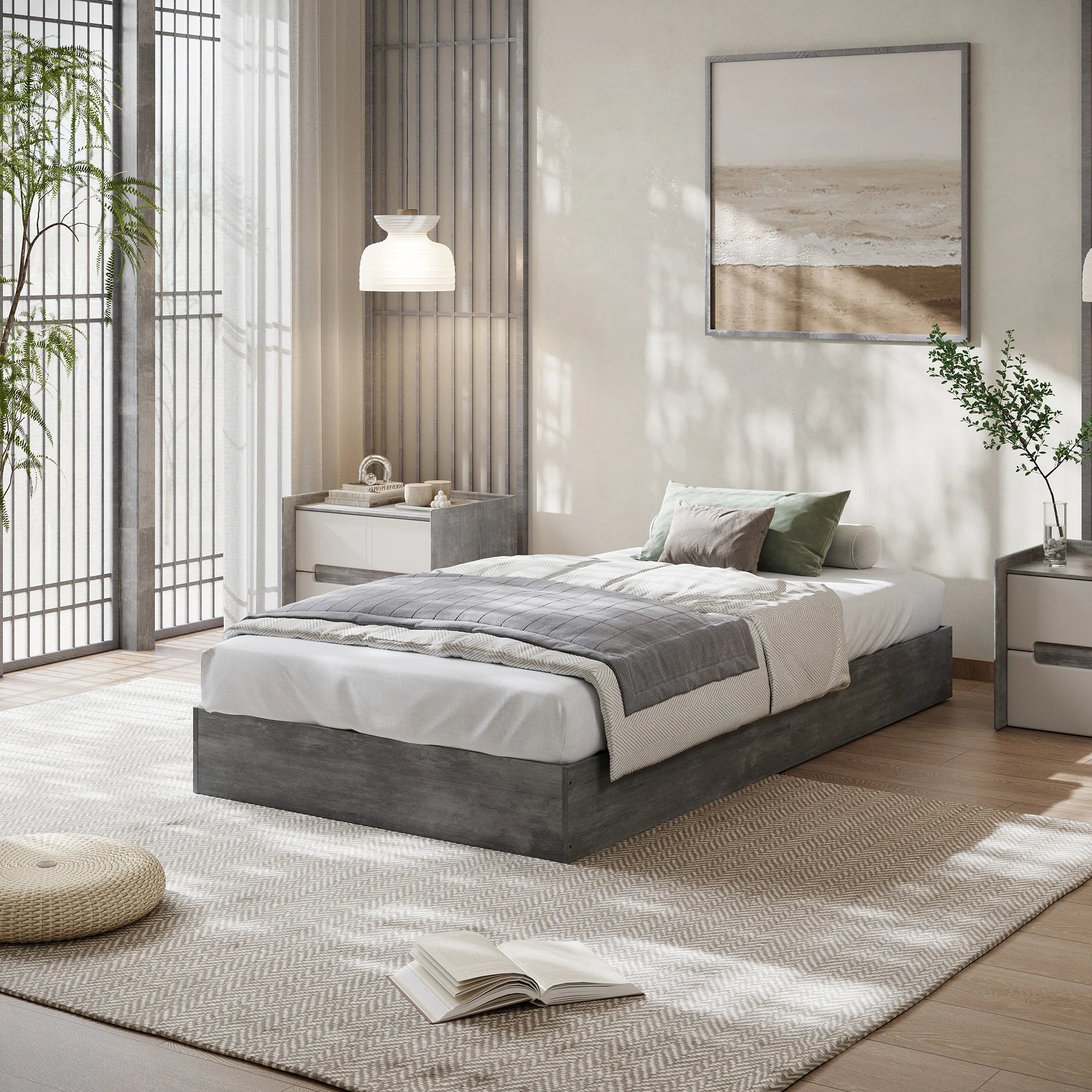 GarveeLife Wood Platform Bed Frame - Sturdy Wood Slats, No Box Spring Needed, Easy Assembly, Space-Saving, Available Twin, Twin XL, Queen, Pine or Walnut Finish