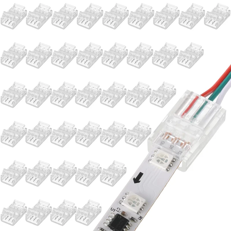 

ABGI-40 Pcs 3 Pin 10Mm Solderless LED Light Strip Connectors Clear Track Lighting For RGB For 5050 Strip Light