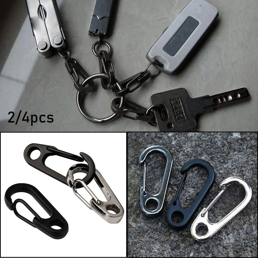 2/4pcs MIni Aluminum Alloy Outdoor Hook Survival EDC Gear D-Ring Key Chain D Carabiner Spring Clips Camping Keyring