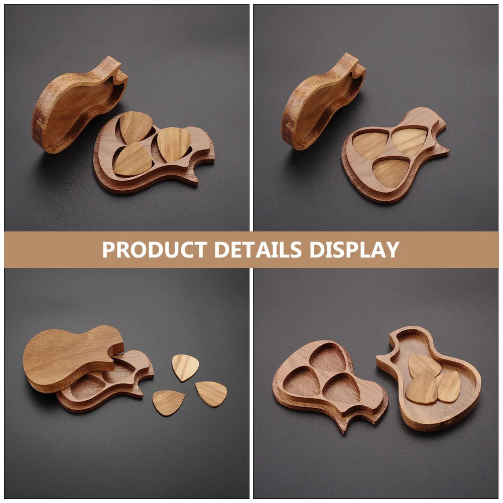 

1Set Handmade Olive Wood Guitar Natural Wood Grain Pick Storage with 3 Picks Plectrum Box Guitar Accessories