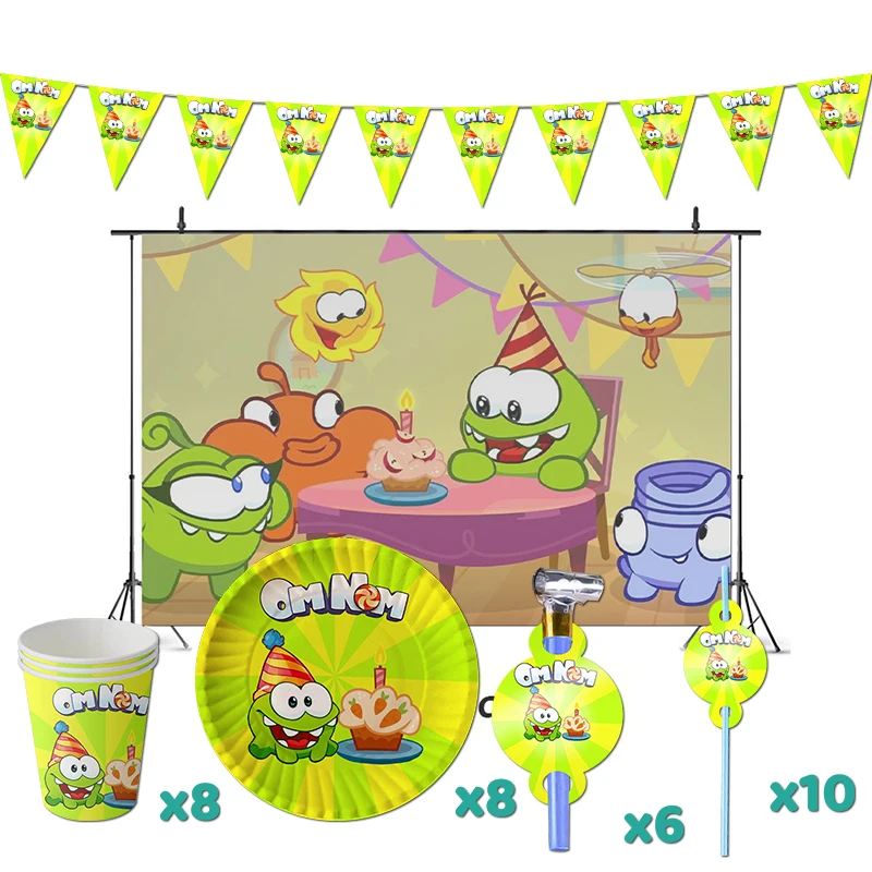 

Om Nom Birthday Party Decorations Baby First TV Theme Supplys Banner Cups Plates for Kids