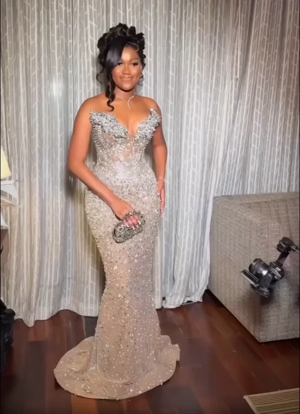 diamond mermaid prom dresses Luxury Diamond Beading Pink Tulle Sheer Prom Dress