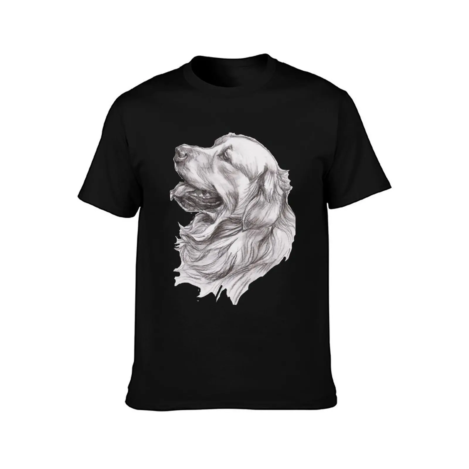 Golden Retriever Dog Portrait Drawing T-Shirt Soft Lightweight Cotton T-Shirt