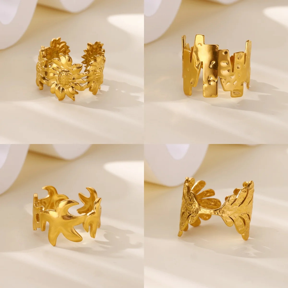 

Punk Gold Color Geometric Rings For Women Starfish Sunflower Stainless Steel Ring Charm Wedding Jewelry Waterproof Accessories