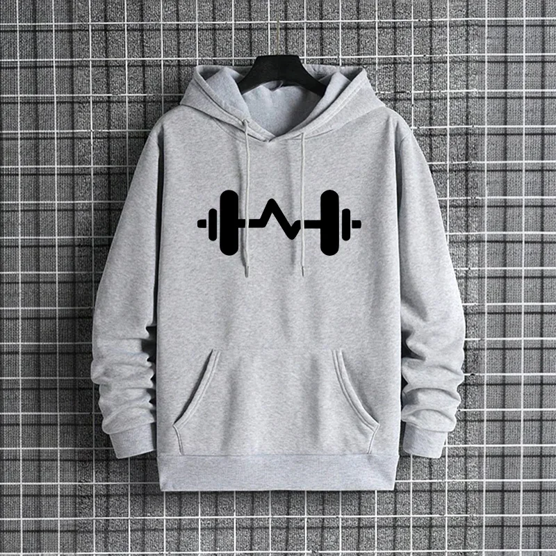 Herren-Sweatshirt mit Hantel-Aufdruck, urbane Streetwear, modische Hip-Hop-Kapuzenpullover, männlich, Outdoor, Fitnessstudio, Alltag, lässig, sportlich, Fitness-Pullover