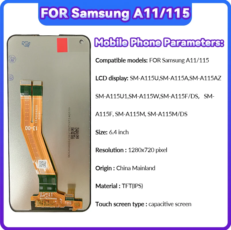 6.4 inch LCD for Samsung Galaxy A11 A115 SM-A115M SM-A115M/DS Touchscreen Digitiser for Samsung SM-A115W with Frame LCD