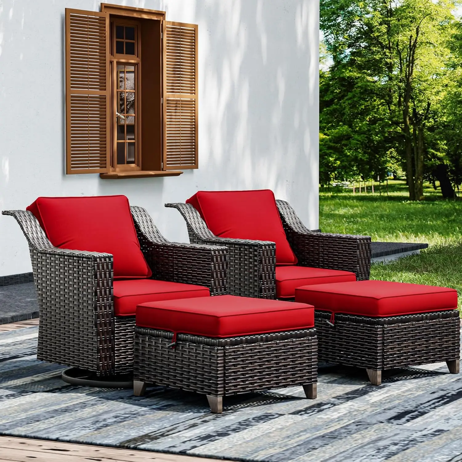 

Wicker Patio Furniture Sets 4 Pieces Upgraded Large Size Outdoor Furniture with Swivel Rocking Patio Chairs and Outdoor