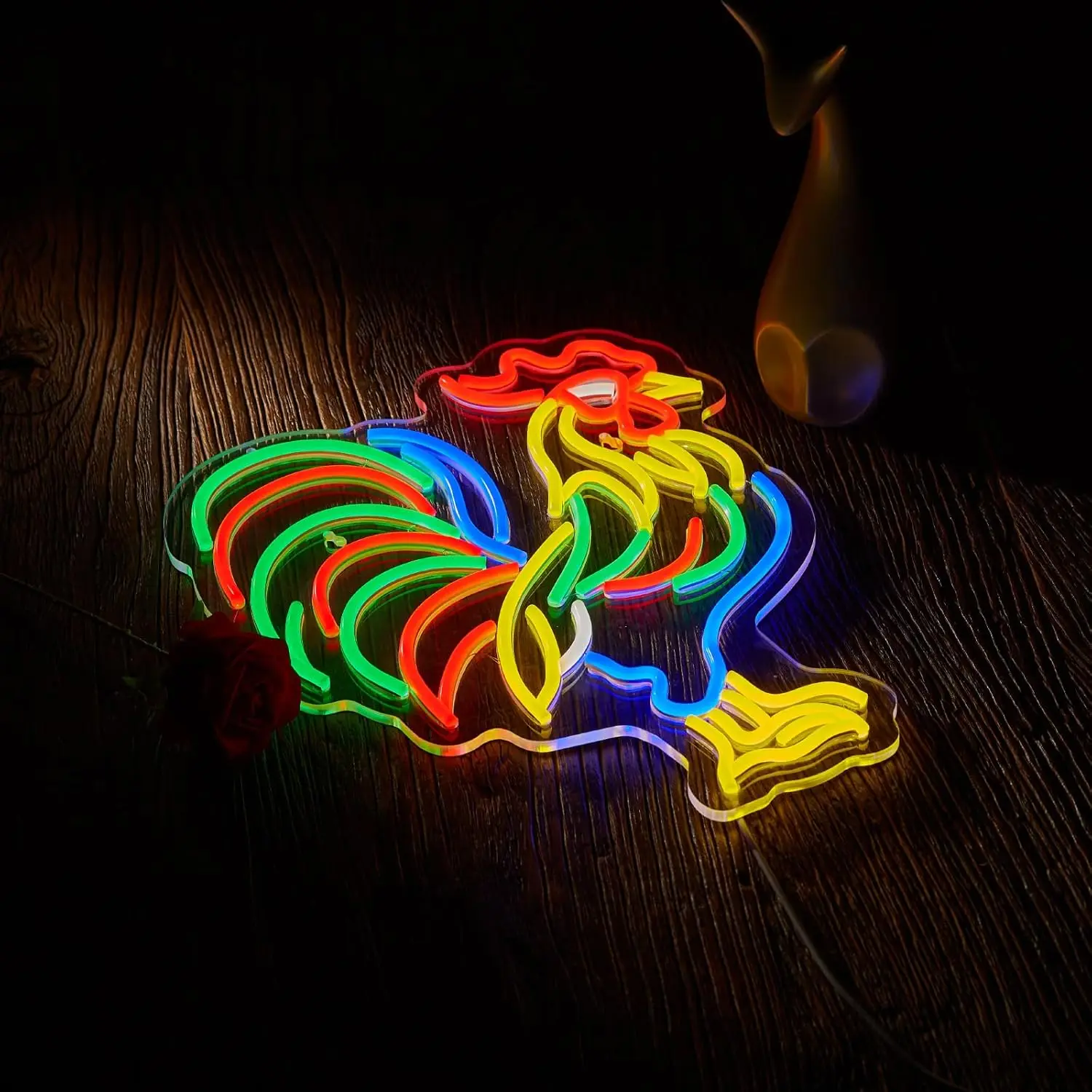 Rooster Neon Sign Chicken USB Dimmable LED Light Up Sign Wall Decor for Man Cave Beer Bar Game Room Lights