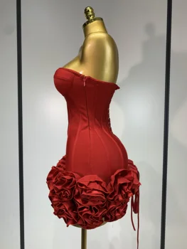 Women Sexy Strapless Backless Flower Embellished Mini Bandage Dress Bodycon Celebrity Party Cocktail Evening Party Club Dresses 3