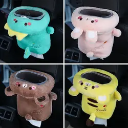 Car Tissue Box Car Trash Bin Vehicle Garbage Dust Case Cartoon Animal Plush Car Storage Bag Car Organizer Rear Seat Back Pocket