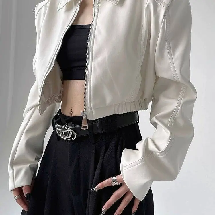 Summer Spring Autumn Leisure Commuting Pu Leather Short Style Lapel High-End Coat Tops Design Sense Jacket for Women