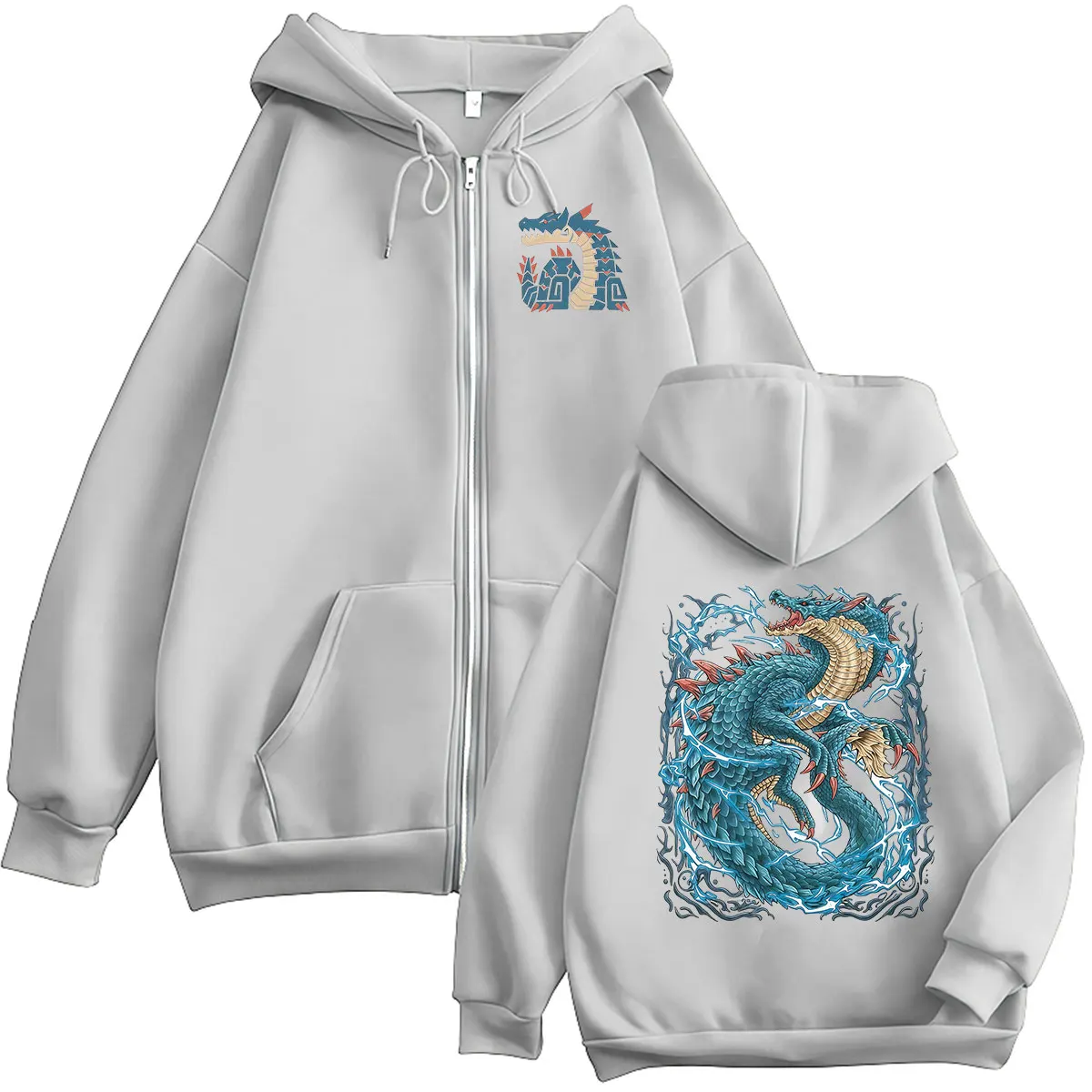 2026 Game Monster Hunter Lagiacrus Der Herr der Meere Reißverschluss-Hoodie für Männer und Frauen Langarm Vintage Oversized Mäntel Sweatshirt – Detail 7
