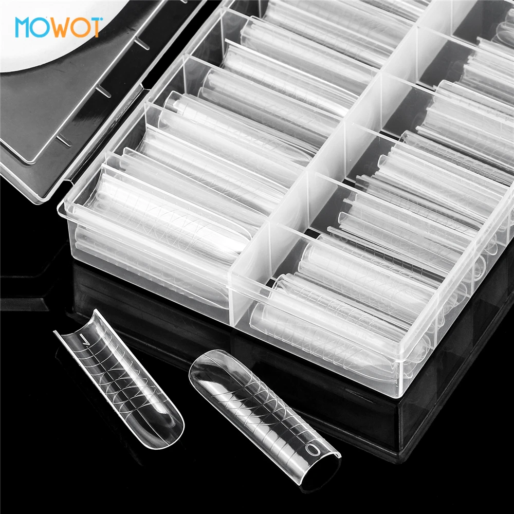 MOWOT 신제품 140개 듀얼 폼 네일 몰드 폴리 네일 젤용 클리어 풀 커버 네일 익스텐션 탑 폼 아크릴 네일 팁 매니큐어 도구