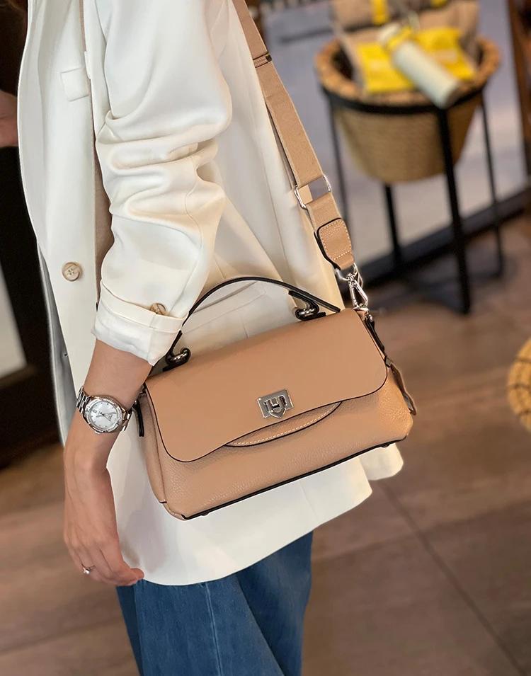 100% Genuine Leather Women Bags Lady Luxury New Satchel Square Shoulder Bag Solid High Qaulity Handbag Girls Fashion Casual Tote