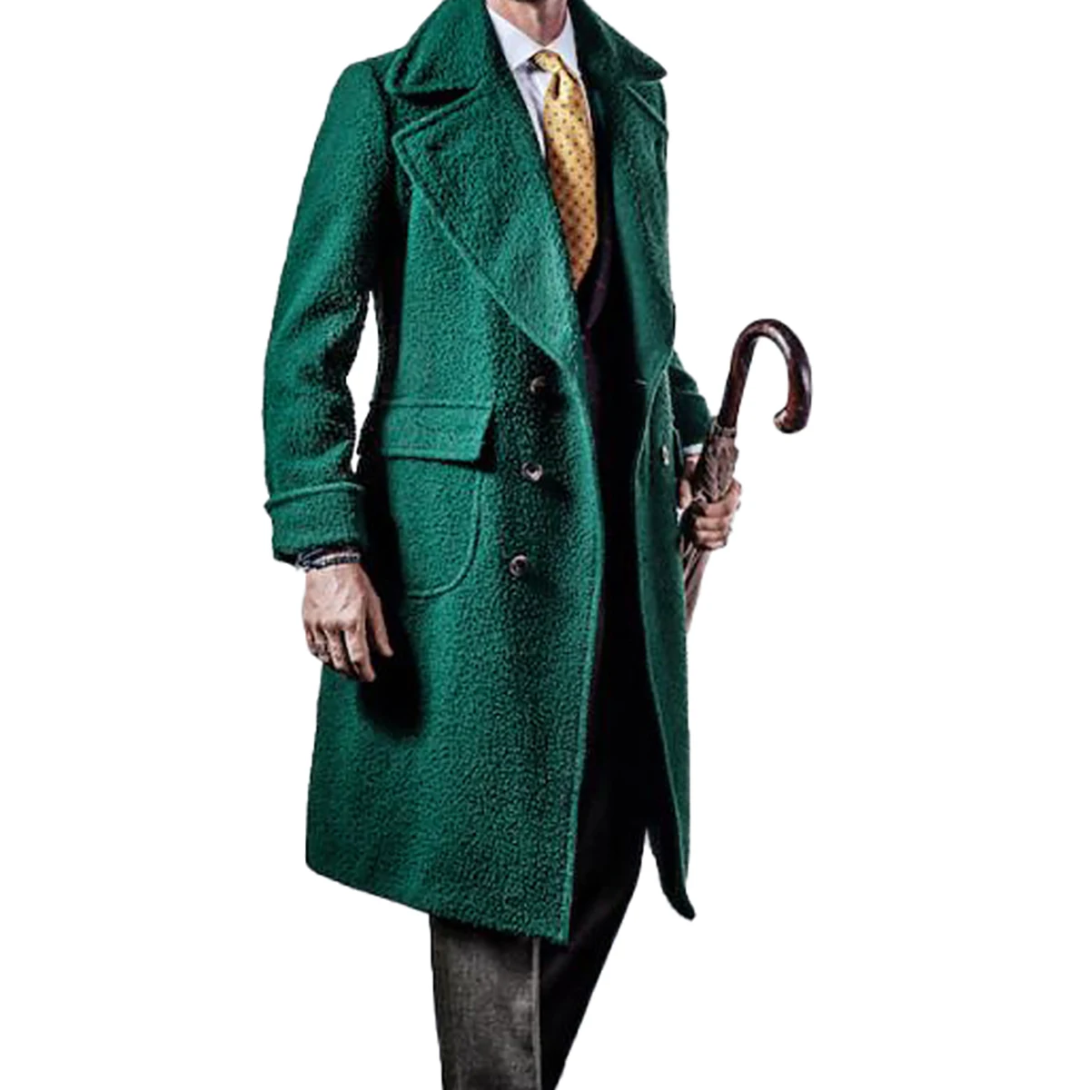 Cappotti lunghi in Tweed verde cappotto con risvolto Shawel doppio petto caldo soprabito 1 pezzo su misura