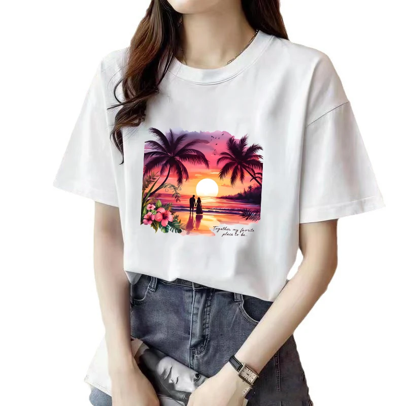Lighthouse Stripe Sticker Palm Tree Sunset Heat Transfer Clothing DIY Decoration Iron On Clothing Accessories Washable