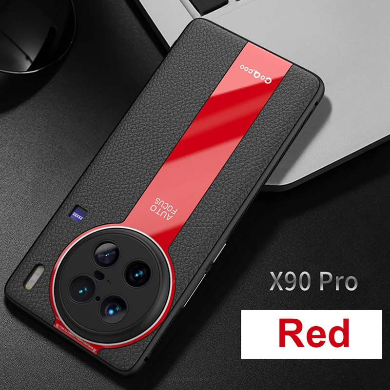 For Vivo X90 Pro Plus Case Luxury Lichi Leather +Soft TPU Ultra Thin Lens Protection Slim Matte Cover for Vivo X90 чехол