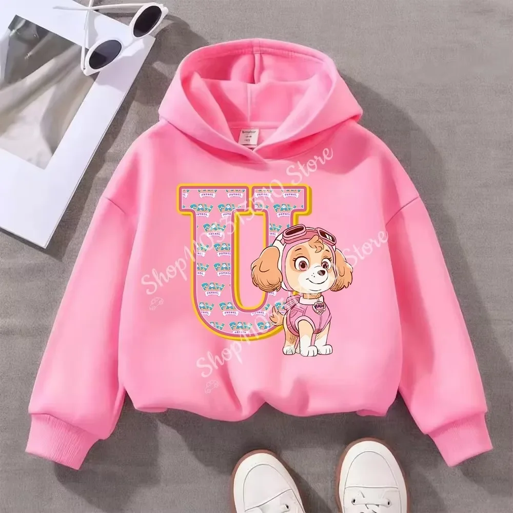 PAW Patrol Kinder-Rosa-Langarm-Hoodie für Mädchen, Skye, Polyester-Oberteil, Cartoon-Motiv, Pullover mit 26 Buchstaben-Druck, Kindergeburtstagsgeschenk – Detail 7