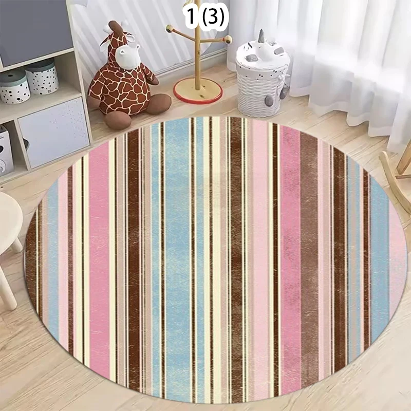 Retro Morandi Stripe Round Area Rug, Pastel Color Vertical Stripes Print Carpet, Non-Slip Living Room Floor Mat  Bedroom Decor