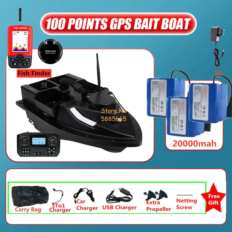 54CM 4 Hopper 100 GPS Auto Return Cruise RC Fishing Bait Boat 500M 2KG Adjust LED Lighting Waterproof Remote Control Bait Boat