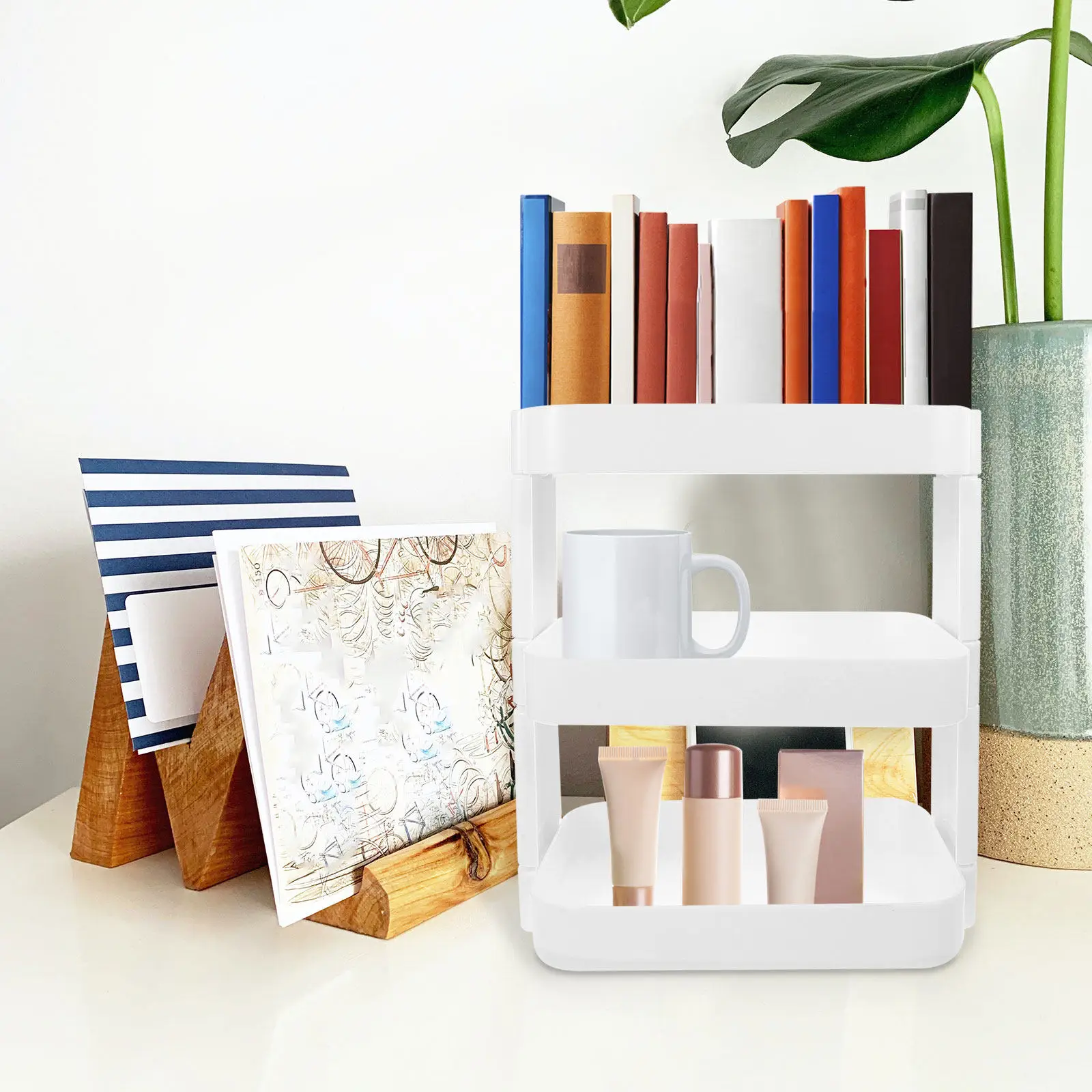 

Pencil Holder Organizer Blank Desk Shelf Multifunctional Desktop Storage Rack Skincare Display Layered Sundries Holder