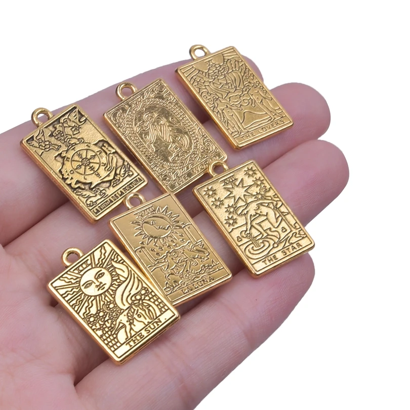 12pcs/Lot Wholesale Sun Moon Star Tarot Pendants For Jewelry Making Supplies Metal Charms In Bulk Vintage Women/Men Accessories