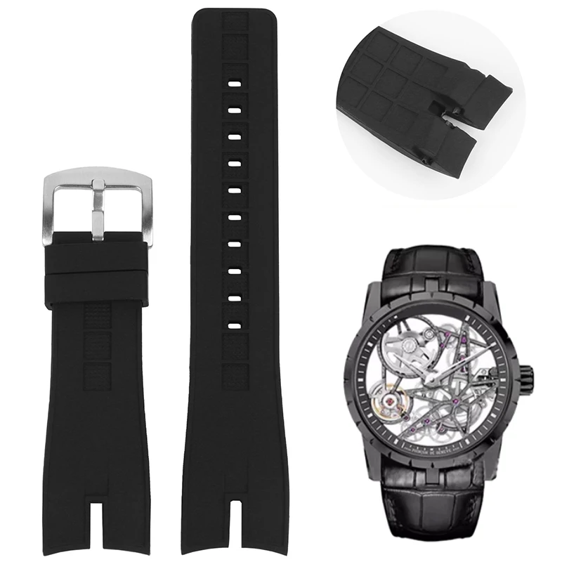 

Резиновый ремешок для часов для Roger Dubuis King Series EXCALIBUR Notch, силиконовый браслет, мужская водонепроницаемая цепочка для часов, ремешок для часов 26 мм