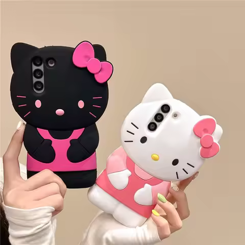 Cute 3D Hello Kittty Phone Case For Samsung Galaxy S25 S24 S23 S22 Ultra Plus S20 S21 S23 FE A54 A55 A36 Miniso Silicone Cover