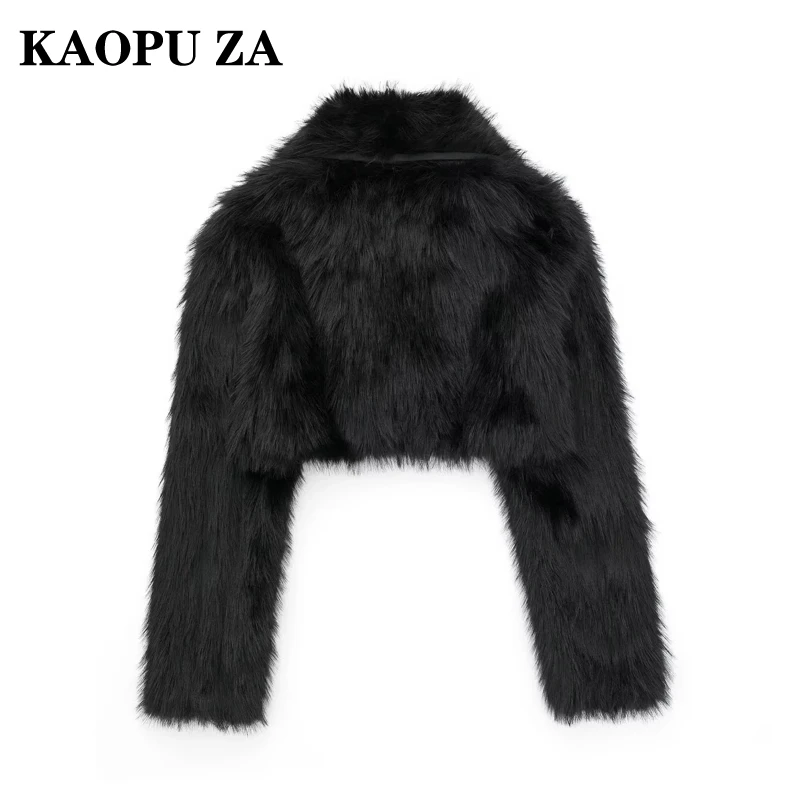 KAOPU ZA 2024 Autumn/Winter Woman Casual Solid Color Long Sleeve Short Jacket Coat Female Fashion Turn-down Collar Faux Fur Top