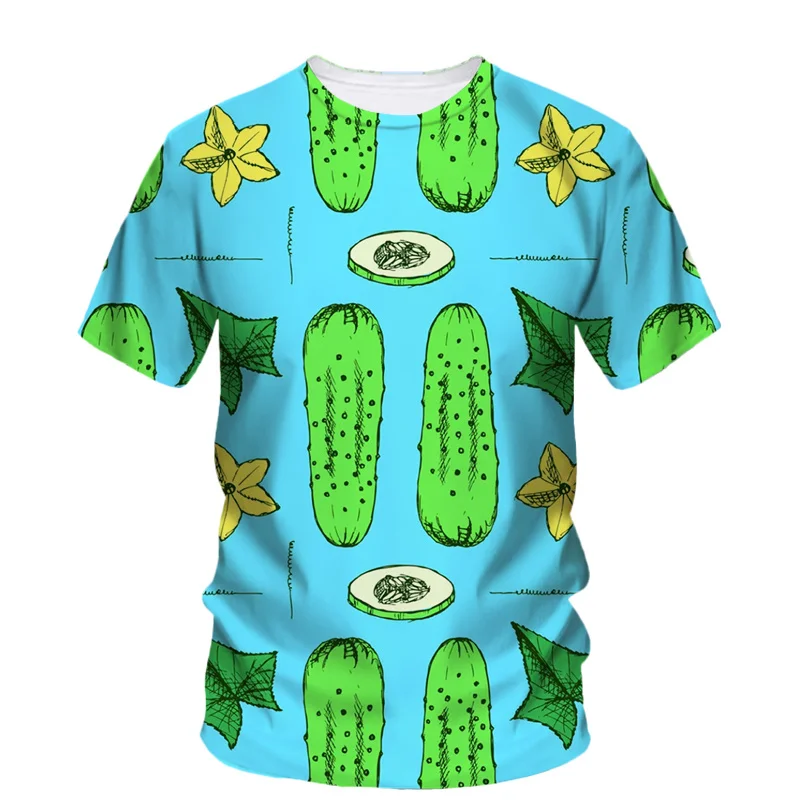 New Summer 3D Green Fit Vegetables Cucumber Print T Shirt Kid Fashion Streetwear Tee Shirts Funny Short Sleeves Kawaiian Y2k Top